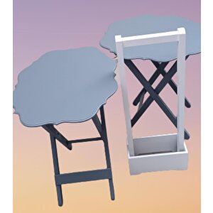 Çanta Zigon 90079 Sehpa Yonca Model 2 Li Tk Ahşap Mdf Gri Renk Kutu Sevk El Yapım