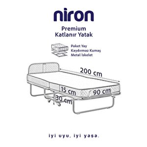 Niron Premium Katlanır Yatak 90x200 Cm Paket Yaylı Lüks Yatak Ve Kaydırmaz Kumaş Kaplı Karyola