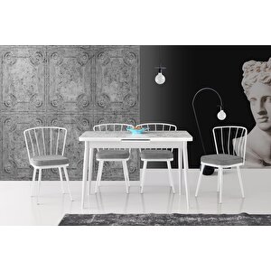 Modern Mermer Desen Açılır Mutfak Masası 70 X 120 Cm 4 Adet Sandalye