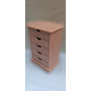 Hobi Erdl 90038 Dekoratif Takı Şifonyeri 5 Çekmece Model  Ham Ahşap Mdf El Yapımı