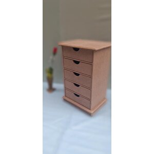 Hobi Erdl 90038 Dekoratif Takı Şifonyeri 5 Çekmece Model  Ham Ahşap Mdf El Yapımı