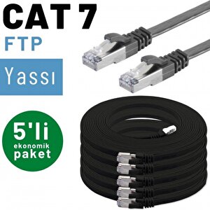 5 Adet 1 Metre Irenis Cat7 Kablo Yassı Ftp Ethernet Network Lan Kablosu Siyah