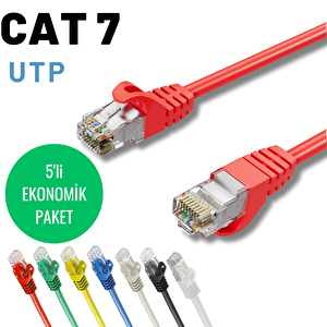 Irenis 5 Adet 3 Metre Cat7 Kablo Ethernet Network İnternet Lan Kablosu Kırmızı