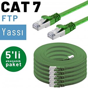 5 Adet 50 Cm Irenis Cat7 Kablo Yassı Ftp Ethernet Network Lan Kablosu Yeşil