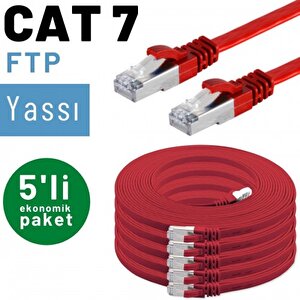 5 Adet 5 Metre Irenis Cat7 Kablo Yassı Ftp Ethernet Network Lan Kablosu Kırmızı