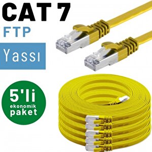 5 Adet 5 Metre Irenis Cat7 Kablo Yassı Ftp Ethernet Network Lan Kablosu Sarı