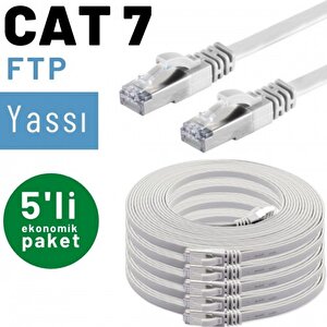 5 Adet 7,5 Metre Irenis Cat7 Kablo Yassı Ftp Ethernet Network Lan Kablosu Beyaz