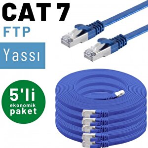 5 Adet 5 Metre Irenis Cat7 Kablo Yassı Ftp Ethernet Network Lan Kablosu Mavi
