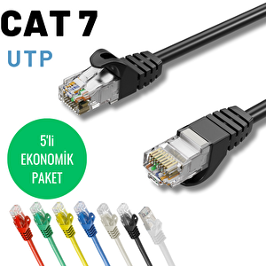 Irenis 5 Adet 25 Cm Cat7 Kablo Ethernet Network İnternet Lan Kablosu Siyah
