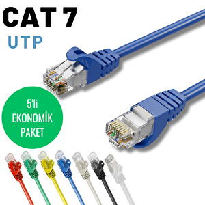 Irenis 5 Adet 1 Metre Cat7 Kablo Ethernet Network İnternet Lan Kablosu Mavi
