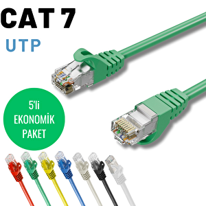 Irenis 5 Adet 1 Metre Cat7 Kablo Ethernet Network İnternet Lan Kablosu Yeşil