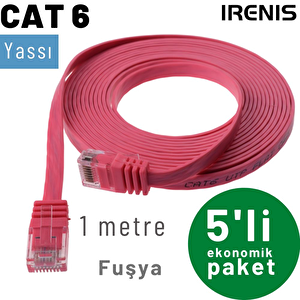 Irenis 5 Adet 1 Metre Cat6 Kablo Yassı Ethernet Network Lan Ağ İnternet Kablosu Fuşya