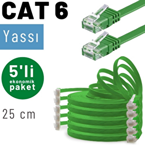 Irenis 5 Adet 25 Cm Cat6 Kablo Yassı Ethernet Network Lan Ağ İnternet Kablosu Yeşil