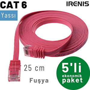 Irenis 5 Adet 25 Cm Cat6 Kablo Yassı Ethernet Network Lan Ağ İnternet Kablosu Fuşya