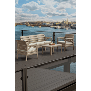 Holiday Plastik Hawaii Bahçe Balkon Oturma Grubu Koltuk Takımı 5 Kişilik Minderli Set Cappucino Hw02