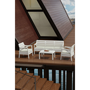 Hawaii Bahçe Balkon Oturma Grubu Koltuk Takımı 5 Kişilik Minderli Set Beyaz Hw01