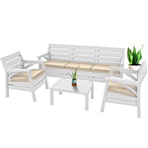 Hawaii Bahçe Balkon Oturma Grubu Koltuk Takımı 5 Kişilik Minderli Set Beyaz Hw01