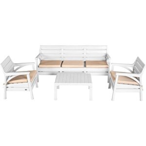 Hawaii Bahçe Balkon Oturma Grubu Koltuk Takımı 5 Kişilik Minderli Set Beyaz Hw01