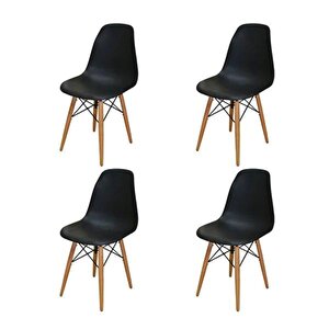 Eames Ağaç Ayaklı 4 Adet Siyah Sandalye