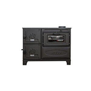 Mat Siyah Döküm Kuzine Soba + Fırınlı Soba + Döküm Soba Uyuyan Soba Kömür Sobası Odun Sobası Ss-5313