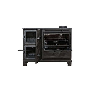Mat Siyah Döküm Kuzine Soba + Fırınlı Soba + Döküm Soba Uyuyan Soba Kömür Sobası Odun Sobası Ss-5313