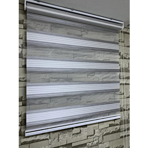 Gri Beyaz Geçişli Bambu Geniş Plise  Zebra  Rz-66003