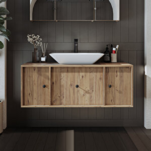 Gusto Ayaksız Lavabolu Mdf 120 Cm Çekmeceli Banyo Dolabı Atlantik Çam
