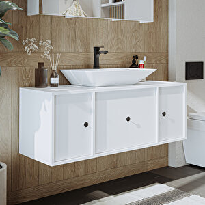 Gusto Ayaksız Lavabolu Mdf 120 Cm Çekmeceli Banyo Dolabı Beyaz