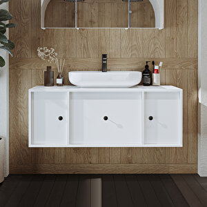 Gusto Ayaksız Oval Lavabolu Mdf 120 Cm Çekmeceli Banyo Dolabı Beyaz