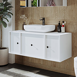 Gusto Ayaksız Oval Lavabolu Mdf 120 Cm Çekmeceli Banyo Dolabı Beyaz