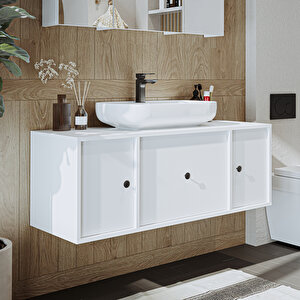 Roomart Gusto Ayaksız Oval Lavabolu Mdf 120 Cm Çekmeceli Banyo Dolabı