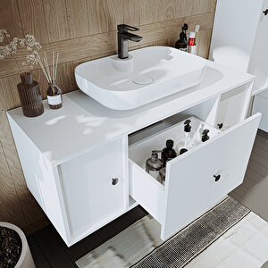 Roomart Gusto Ayaksız Oval Lavabolu Mdf 120 Cm Çekmeceli Banyo Dolabı