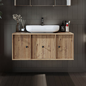 Ayaksız Oval Lavabolu Mdf 105 Cm Çekmeceli Banyo Dolabı Atlantik Çam