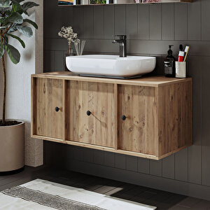 Ayaksız Oval Lavabolu Mdf 105 Cm Çekmeceli Banyo Dolabı Atlantik Çam