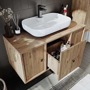 Roomart Ayaksız Oval Lavabolu Mdf 105 Cm Çekmeceli Banyo Dolabı