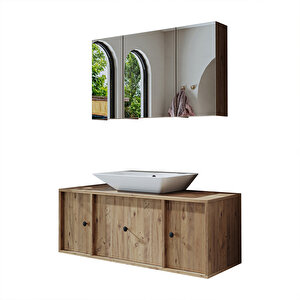 Roomart Lavabolu Mat Mdf 120 Cm Çekmeceli Banyo Dolabı + Aynalı Üst Dolabı