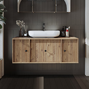 Gusto Ayaksız Oval Lavabolu Mdf 120 Cm Çekmeceli Banyo Dolabı Atlantik Çam