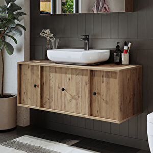 Gusto Ayaksız Oval Lavabolu Mdf 120 Cm Çekmeceli Banyo Dolabı Atlantik Çam