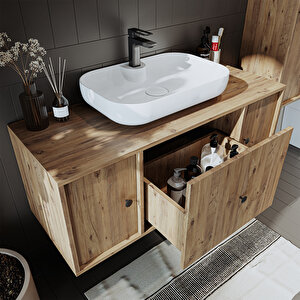 Roomart Gusto Ayaksız Oval Lavabolu Mdf 120 Cm Çekmeceli Banyo Dolabı