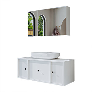 Roomart Oval Lavabolu Mat Mdf 120 Cm Çekmeceli Banyo Dolabı + Aynalı Üst Dolabı