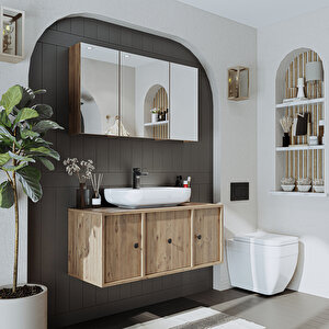 Roomart Oval Lavabolu Mat Mdf 105 Cm Çekmeceli Banyo Dolabı + Aynalı Üst Dolabı