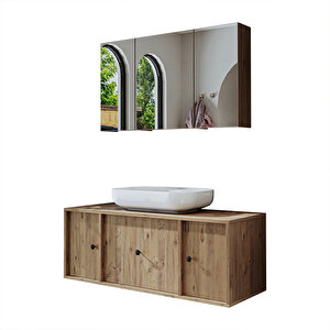 Roomart Oval Lavabolu Mat Mdf 120 Cm Çekmeceli Banyo Dolabı + Aynalı Üst Dolabı