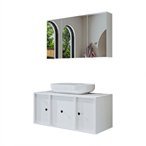 Roomart Oval Lavabolu Mat Mdf 105 Cm Çekmeceli Banyo Dolabı + Aynalı Üst Dolabı