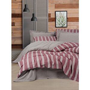 Ribbed Çift Kişilik Nevresim Takımı Bande Bordo