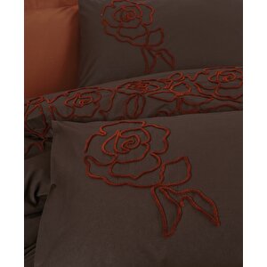 Nakışlı Ranforce Çift Kişilik Nevresim Takımı Rosen Kiremit
