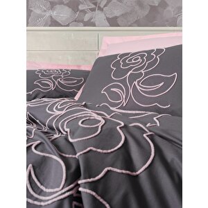 Nakışlı Ranforce Çift Kişilik Nevresim Takımı Primula Pembe