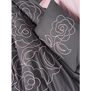 Nakışlı Ranforce Çift Kişilik Nevresim Takımı Primula Pembe