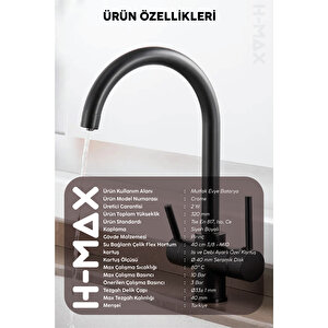 Siyah Arıtma Çıkışlı 3 Yollu Kuğu Musluk Mutfak Eviye Bataryası