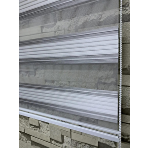 Gri Beyaz Geçişli Bambu Geniş Plise  Zebra  Rz-66003 230x200 cm