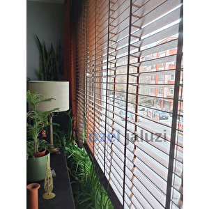 Kahverengi 50 Mm Ahşap Görünümlü Jaluzi 80x260 cm